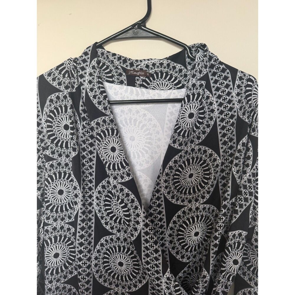 J.McLaughlin Black & White Medallion Faux Wrap Catalina Cloth Dress - XL